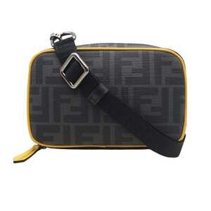 FENDI Diagonal Mini Camera Bag 7AS122 Shoulder in Gray and Yellow Coated Canv...